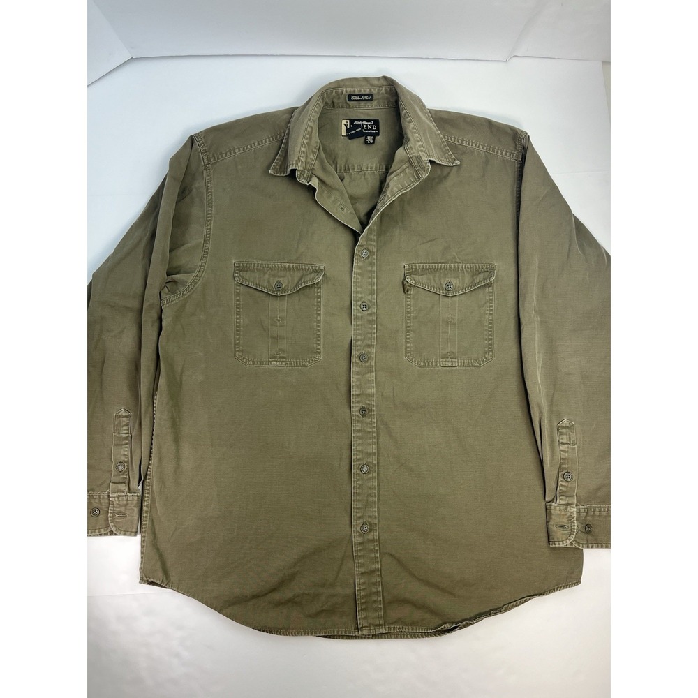 Eddie Bauer Legend Elkhorn Shirt Mens Large Brown Canvas Utility Hunting